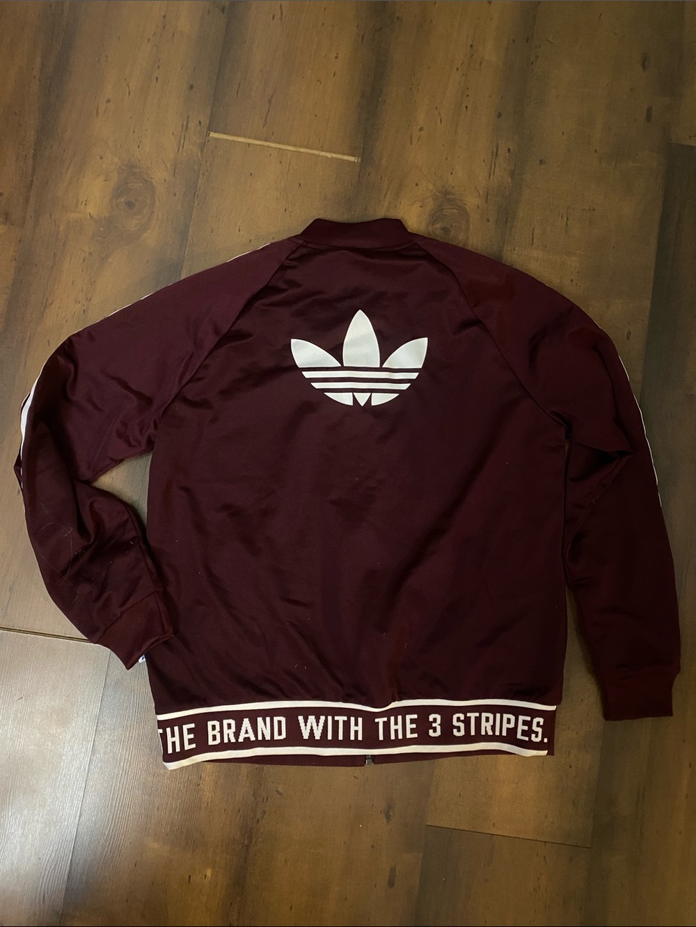 Adidas Maroon Track Jacket with White Stripes